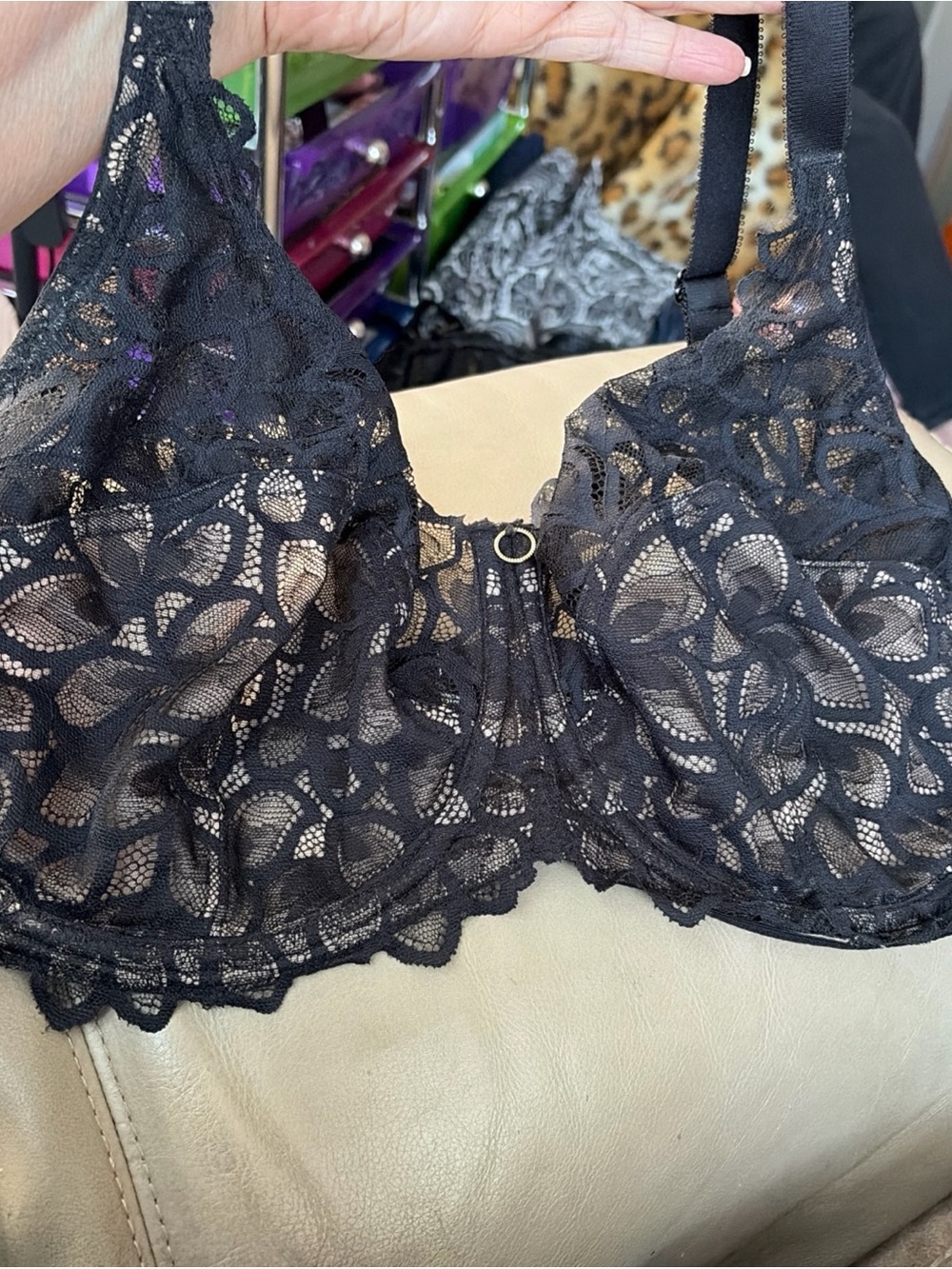 Panache Allure Black Lace Unlined Underwire Bra Size 40FF. New!
